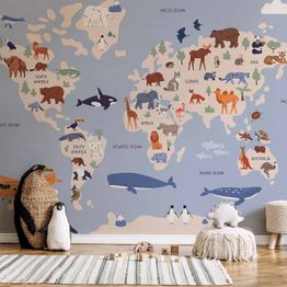 Kuvatapetti Artgeist World Map With Animal Illustrations, eri vaihtoehtoja