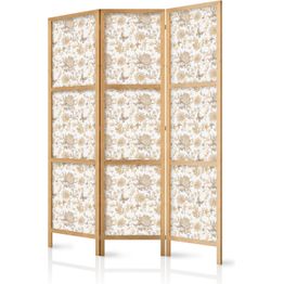 Japanilainen sermi Artgeist Beige Shades of Nature - Flowers and Butterflies on a White Background - Illustration, eri vaihtoehtoja