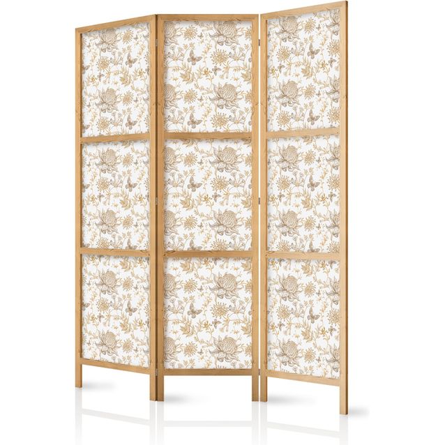 CONFIGURABLE PÄÄTUOTE - Japanilainen sermi - Beige Shades of Nature - Flowers and Butterflies on a White Background - Illustration 06736