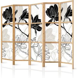 Japanilainen sermi Artgeist Black and White Flowers II, 172x225cm, mustavalkoinen