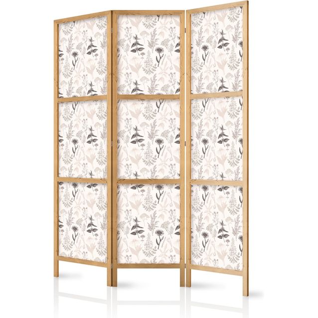 CONFIGURABLE PÄÄTUOTE - Japanilainen sermi - Botanical Illustration - Drawing of Flowers and Herbs - Beige Grays 07023
