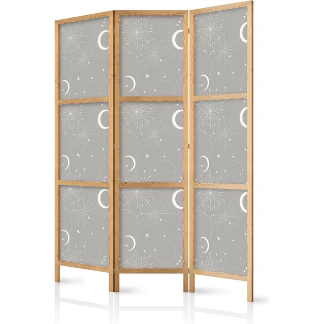 CONFIGURABLE PÄÄTUOTE - Japanilainen sermi - Cosmic Fireworks - Elegant Pattern with Moons and Stars on a Gray Background 33128