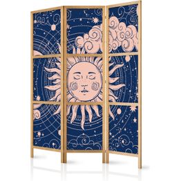 Japanilainen sermi Artgeist Cosmic Harmony - Illustration of the Sun and Moon on a Navy Background, eri vaihtoehtoja