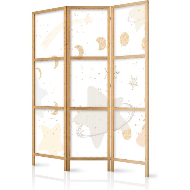 CONFIGURABLE PÄÄTUOTE - Japanilainen sermi - Fairy-Tale Galaxy - Moon Phases in Shades of Yellow Among Stars in Beige and Ash Colors with Stardust. 35689