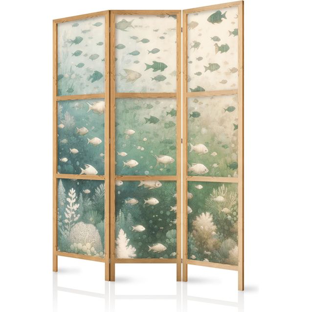 CONFIGURABLE PÄÄTUOTE - Japanilainen sermi - Fish and Diverse Vegetation - Grouping of Fish in Pastel Subdued Colors Among Oceanic Vegetation 07344