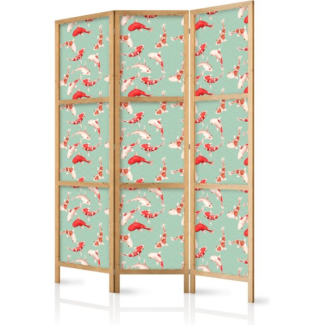 CONFIGURABLE PÄÄTUOTE - Japanilainen sermi - Fish and Japanese Pattern - Koi Fish in Orange-Cream Colors on a Green-Mint Background with an Oriental Pattern 06255
