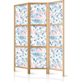 Japanilainen sermi Artgeist Fish in Minimalist Style Fish in Aztec Style in Pastel Color Shades on a White Background, 172x135cm, valkoinen
