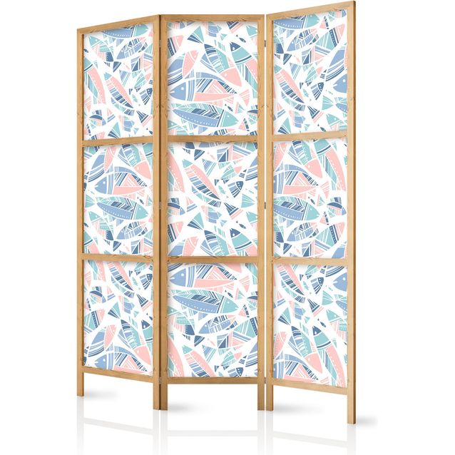 Japanilainen sermi - Fish in Minimalist Style - Fish in Aztec Style in Pastel Color Shades on a White Background