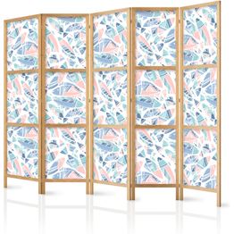 Japanilainen sermi Artgeist Fish in Minimalist Style Fishes in Aztec Style in Pastel Color Tones on a White Background, 172x225cm, valkoinen
