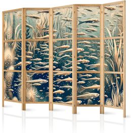 Japanilainen sermi Artgeist Life in The Ocean Underwater World of Fish And Vegetation in Beige And Navy Colors in Retro Style, 172x225cm, beige