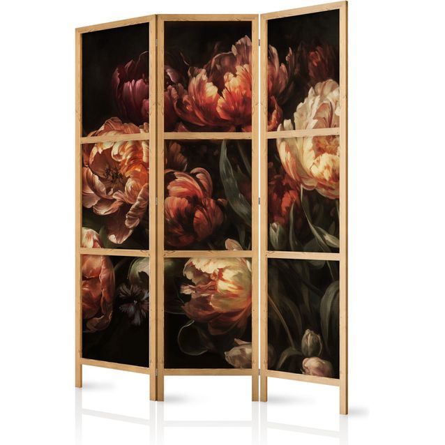 CONFIGURABLE PÄÄTUOTE - Japanilainen sermi - Magnificent Tulips - Bouquet of Flowers in Red and White on a Black Background 06538