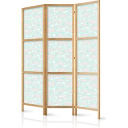 Japanilainen sermi Artgeist Minimalist Fish Fish from Gray Dots on the Crystal Clear Water Surface in Mint Green, 172x135cm, mustavalkoinen