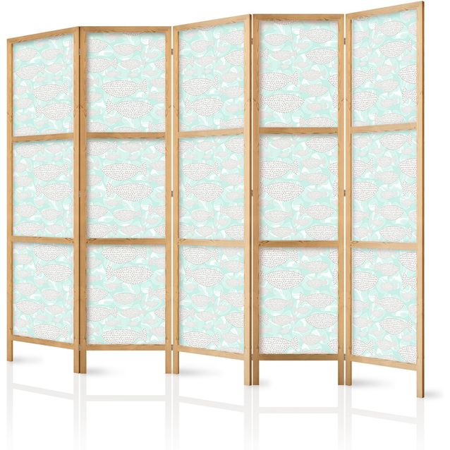 Japanilainen sermi - Minimalist Fish - Fishes From Grey Dots Against a Crystal Sheet of Water in Mint Green Colors