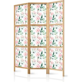 Japanilainen sermi Artgeist Peonies - Pink and White Flowers and Green Leaves on a White Background, eri vaihtoehtoja