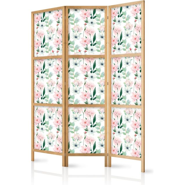 CONFIGURABLE PÄÄTUOTE - Japanilainen sermi - Peonies - Pink and White Flowers and Green Leaves on a White Background 06903