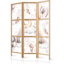 Japanilainen sermi Artgeist Plush Bears with Balloons - Flying Light-Brown Bears Among Balloons - Clouds - and Rainbows in Subdued - Pastel Colors, eri vaihtoehtoja
