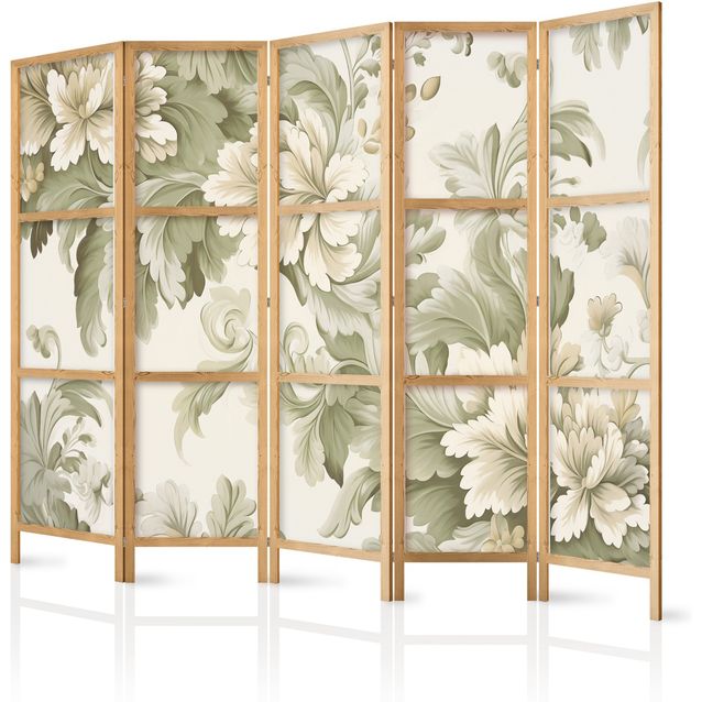 Japanilainen sermi - Retro Vintage Flowers in Delicate Cream and Green Colors