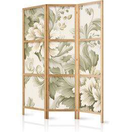 Japanilainen sermi Artgeist Retro Vintage Flowers in Delicate Cream and Green Colors, 172x135cm, mustavalkoinen