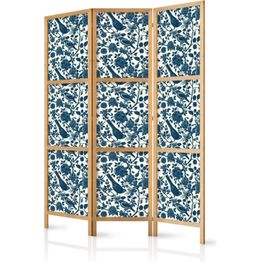 Japanilainen sermi Artgeist Rose Vines - Monochromatic Blue Birds Resting Among Roses, eri vaihtoehtoja