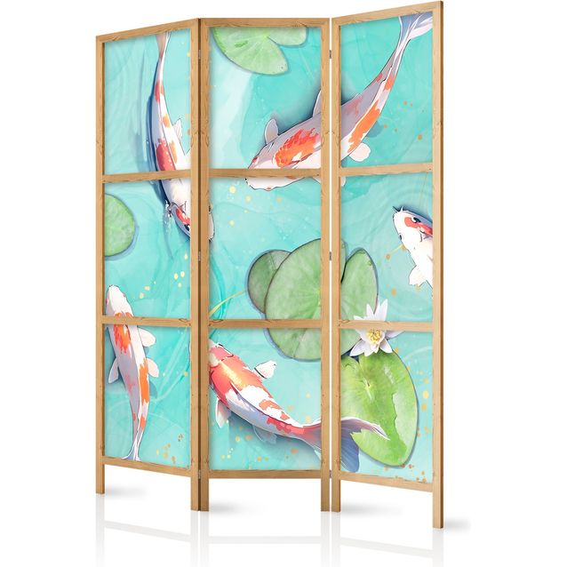 CONFIGURABLE PÄÄTUOTE - Japanilainen sermi - Spectacular Fish - White-Orange Koi Fish Swimming in Crystal Clear Water with Water Lilies 05692
