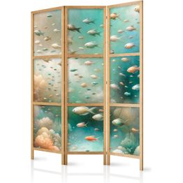 Japanilainen sermi Artgeist Spectacular Underwater Landscape - Fish in the Underwater World in Colors of Turquoise Blue Beige and Delicate Orange, eri vaihtoehtoja