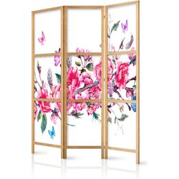 Japanilainen sermi Artgeist Style: Flowers and Butterflies, 172x135cm, harmaa