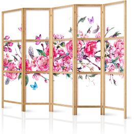 Japanilainen sermi Artgeist Style: Flowers and Butterflies II, 172x225cm, harmaa