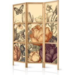 Japanilainen sermi Artgeist Tulips in Cream - Illustration of Flowers and Butterflies on a Light Background, eri vaihtoehtoja