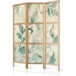 Japanilainen sermi Artgeist Watercolor Botanical Motif - Delicate Green-Beige Leaves, eri vaihtoehtoja