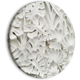 Pyöreä taulu Artgeist Carved Nature - Pattern With White Leaves Made of Stone, eri vaihtoehtoja