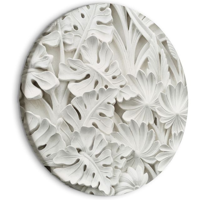 CONFIGURABLE PÄÄTUOTE - Pyöreä taulu - Carved Nature - Pattern With White Leaves Made of Stone 72562