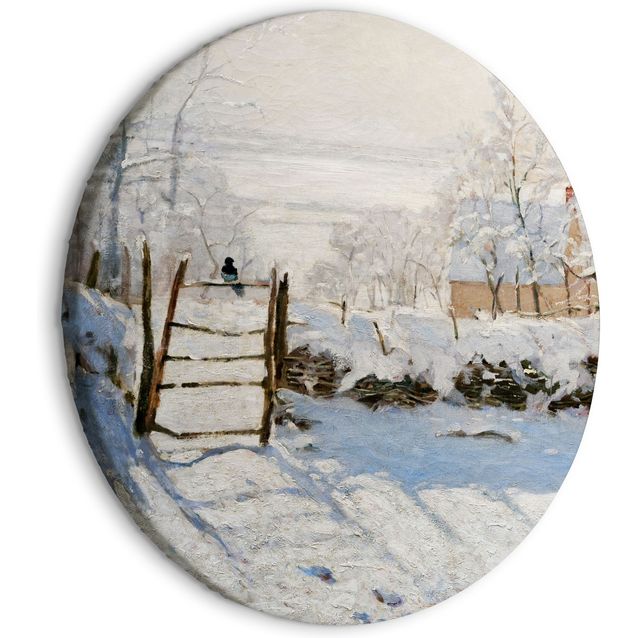 CONFIGURABLE PÄÄTUOTE - Pyöreä taulu - Claude Monet’s Magpie - Normandy’s Painted Winter Landscape 36267