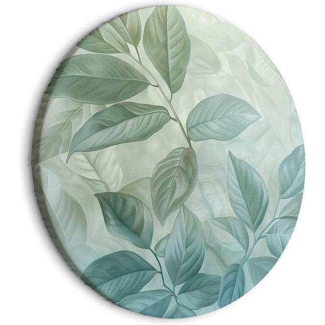 CONFIGURABLE PÄÄTUOTE - pyöreä taulu - Large Leaves in Shades of Green-Mint: Botanical Motif 92517