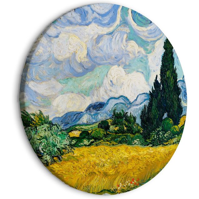 CONFIGURABLE PÄÄTUOTE - Pyöreä taulu - Vincent Van Gogh - A Landscape With a Yellow Field of Chrysanthemum and a Cypress Tree 09834