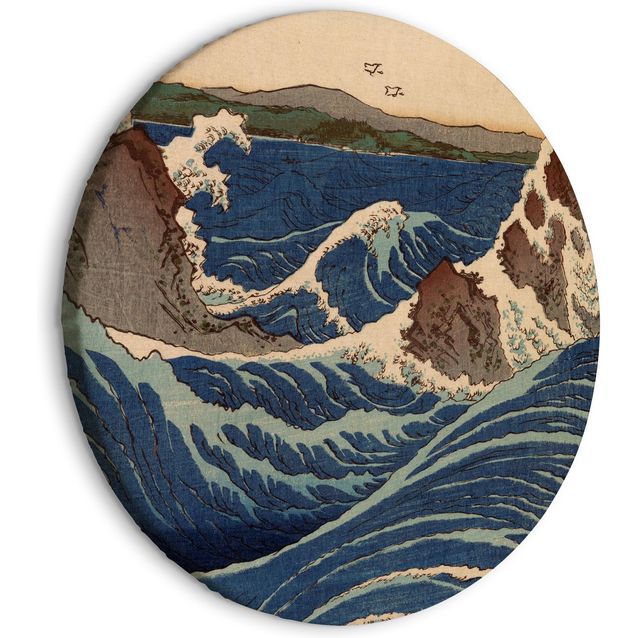 CONFIGURABLE PÄÄTUOTE - Pyöreä taulu - Woodcut Utagawa Hiroshige - Great Blue Wave 34089