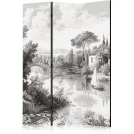 Sermi Artgeist Black and White Vintage Landscape - Retro View of a Pond with a Boat, eri vaihtoehtoja