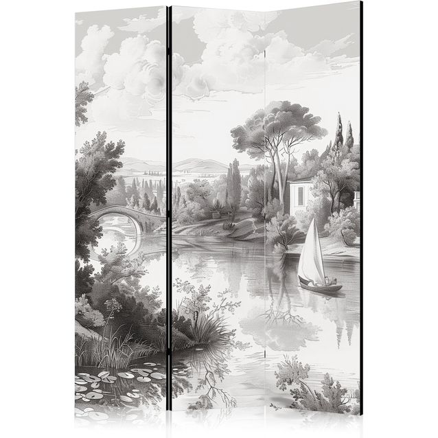 CONFIGURABLE PÄÄTUOTE - Sermi - Black and White Vintage Landscape - Retro View of a Pond with a Boat 24126
