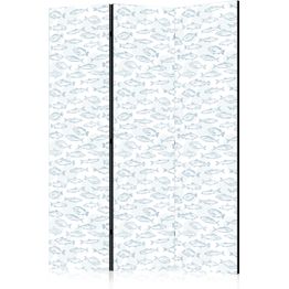 Sermi Artgeist Blue Fish - Blue Outlines of Various Species of Fish on a White-Blue Background, eri vaihtoehtoja