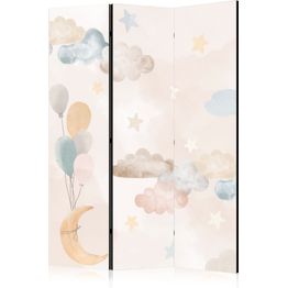 Sermi Artgeist Fairy-Tale Moon - Moon with Balloons Among Clouds and Stars in Subdued Colors on a Light Beige Background, eri vaihtoehtoja