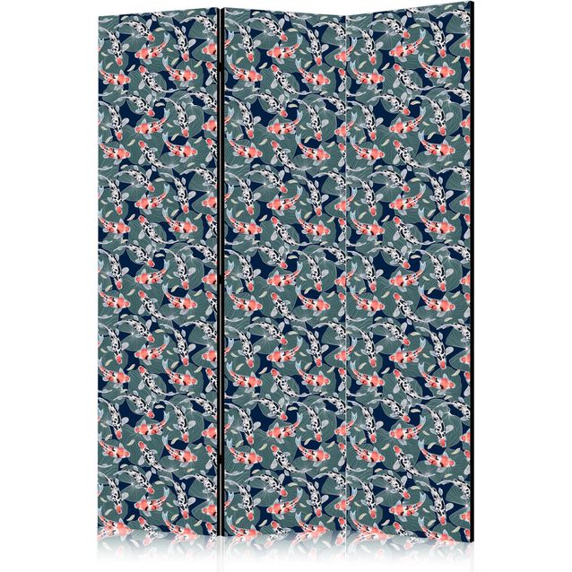 CONFIGURABLE PÄÄTUOTE - Sermi - Fish Among Leaves - Colorful Koi Fish Among Dark Green Water Lily Leaves on a Navy Blue Water Surface 10436