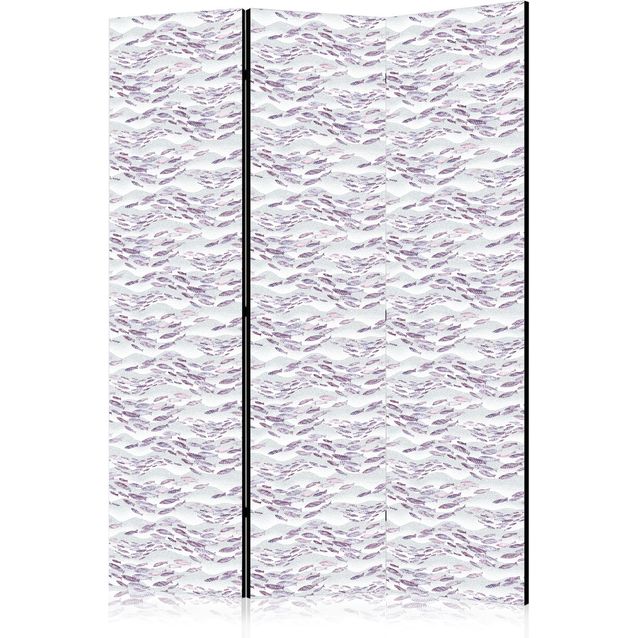 CONFIGURABLE PÄÄTUOTE - Sermi - Fish in Subdued Colors - Shoal of Small Fish in Light Purple and Delicate Pink Against Gray Waves 10771