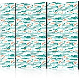 Sermi Artgeist Fish Jumping Above The Waves - Oriental Fish And Water Lilies Among High Waves in Shades of Sea Green, eri vaihtoehtoja