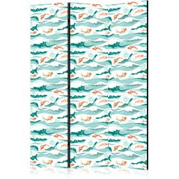 Sermi Artgeist Fish Leaping Above the Waves - Oriental Fish and Water Lilies Among High Waves in Sea Green Colors, eri vaihtoehtoja
