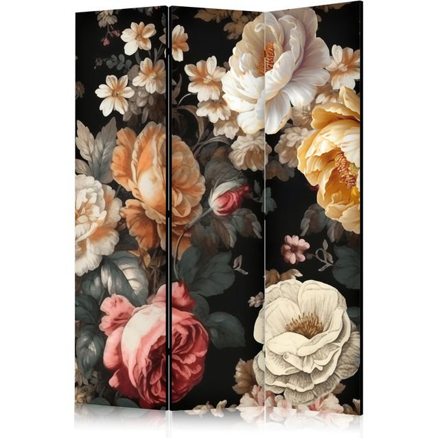 CONFIGURABLE PÄÄTUOTE - Sermi - Floristry in Vintage Style - a Plethora of Colorful Flowers on a Black Background 10498
