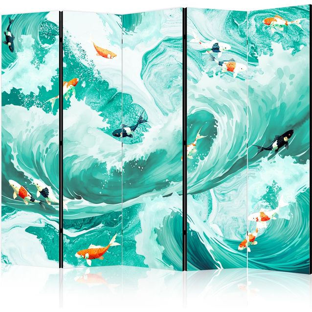 CONFIGURABLE PÄÄTUOTE - Sermi - Koi Fish Among Waves - Japanese Fish Amid Waves in Shades of Turquoise And White 07894
