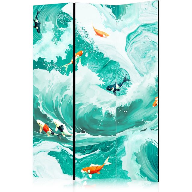 CONFIGURABLE PÄÄTUOTE - Sermi - Koi Fish Among Waves - Japanese Fish Among Waves in Shades of Turquoise And White 10399