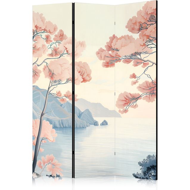 CONFIGURABLE PÄÄTUOTE - Sermi - Landscape with the Ocean - Cliffs - and Trees in Delicate Pink Shades 17401