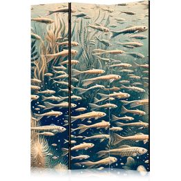Sermi Artgeist Life in the Ocean - Underwater World of Fish and Vegetation in Beige and Navy Colors in Retro Style, eri vaihtoehtoja