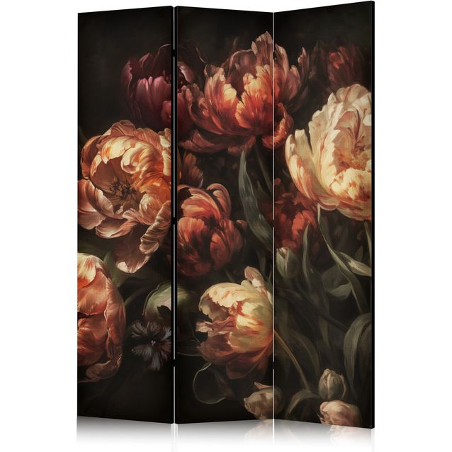 CONFIGURABLE PÄÄTUOTE - Sermi - Magnificent Tulips - Bouquet of Flowers in Red and White on a Black Background 10856