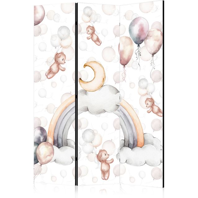 CONFIGURABLE PÄÄTUOTE - Sermi - Plush Bears with Balloons - Flying Light-Brown Bears Among Balloons - Clouds - and Rainbows in Subdued - Pastel Hues 35542